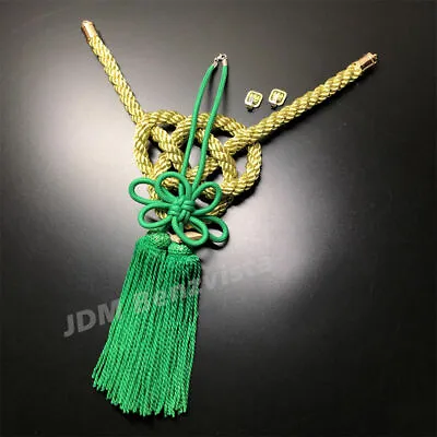 2Pcs JDM JP Fusa Green Kiku Knot Golden Kintsuna Rope For Rearview Mirror Charms • $24.99