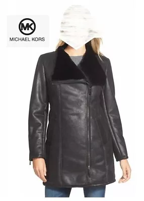 Michael Kors Women's Black Asymmetrical Faux Shearling Coat NEW Tags $298 XS  • $66.50