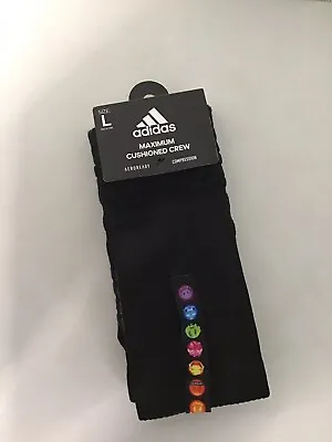 Adidas Men's Maximum Cushioned Crew Socks Sz L/9.5-12 Black/Big Mood NEW • $12.99