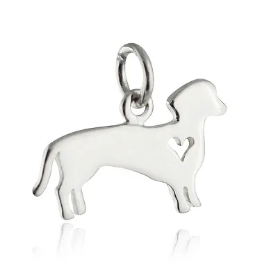 Dachshund With Heart Cutout Charm - 925 Sterling Silver - Doxie Dog Puppy NEW • $28