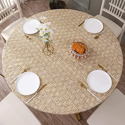 $20.90 • Buy Round Vinyl Fitted Tablecloth With Flannel Backing Elastic Edge Design Table Cov