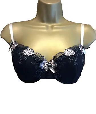 Midnight By Myla Black And Pink Balcony Underwired Bra Size 38B • £10.99