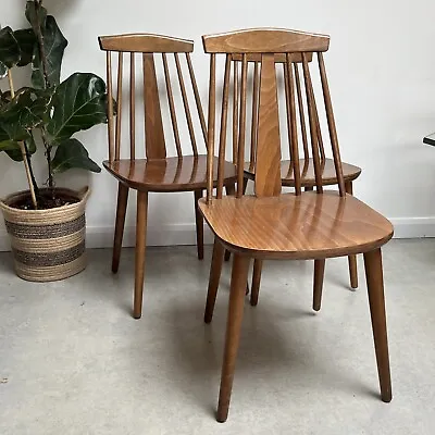 Set Of 3 Vintage Danish Stick Back Dining Chairs  • £180