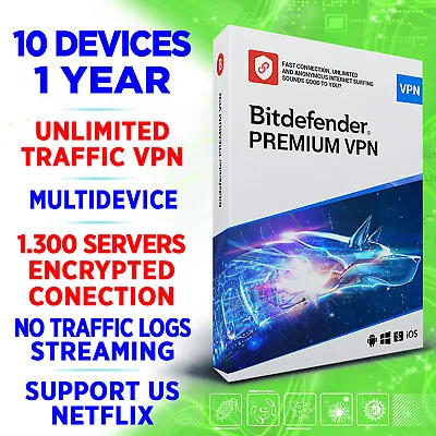 £22.99 • Buy Bitdefender Premium VPN Unlimted 2023 10 Devices 1 Year (UK/IE) Activation Key