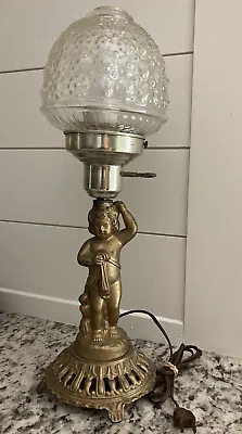 $79.99 • Buy Vintage Hollywood Regency Cherub Lamp Brass Electric With Glass Globe Shade