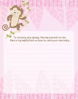 Monkey Girl - Baby Shower Notes Of Advice For Mom - Set Of 12 • $10