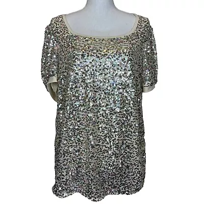 Ashley Stewart Cream Sequin Short  Sleeves Top Choose Size 14/16 Blouse Plus • $17.99