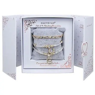 £30 • Buy Equilibrium Silver Plated Two Tone Stacking Bracelet Gift Set - Lucky