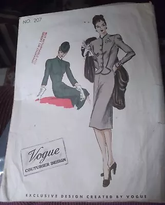  1940's Vintage Vogue Couturier Design Pattern #207  Sz 20 Unused • $42