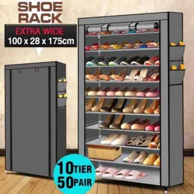 $25.99 • Buy JOYHUT 10 Tier Shoe Rack Cabinet Portable Storage Cover Shelf Organiser 50 Pairs