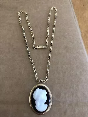 Antique Vintage Cameo Pendant Pin Necklace • $8