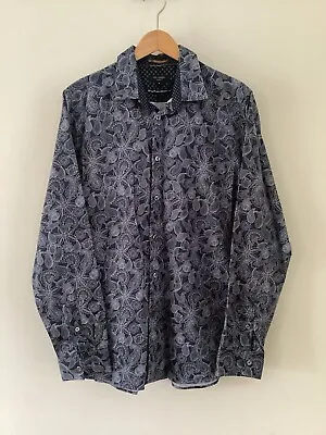 Men’s Ted Baker Blue Floral/Paisley Shirt Size 4 UK Size Large Very Good Cond • £19.99