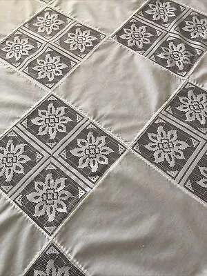 Vintage White Cotton And Lace Oval “Patchwork  Style”Tablecloth 84x64 EUC • $10