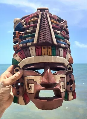 Handcrafted Aztec Mask - Mexican Pyramid Wood Wall Art: Your Home Decor 12-inch • $94.99