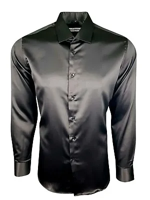 Mens Satin Shirt Wedding Dress Formal Smart Silky Feel Long Sleeves £17.99(422) • $23.61