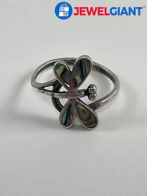 Sterling Silver Abalone Dragonfly Ring Size 4.50 1.8 G #ex597 • $14.99