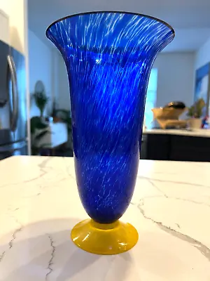 Murano Vase - Large Blue And Yellow Vintage Italian Art Glass • $59