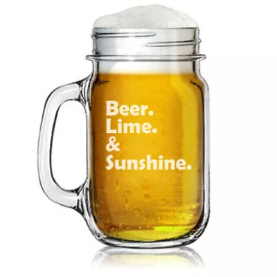 16oz Mason Jar Glass Mug W/ Handle Beer Lime & Sunshine • $14.99