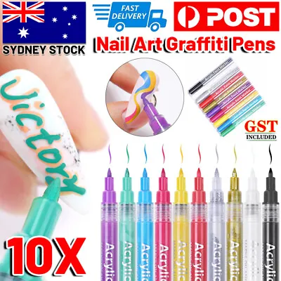 $16.85 • Buy 10x Nail Art Graffiti Pens Waterproof Painting Drawing Liner Brush Manicure AU