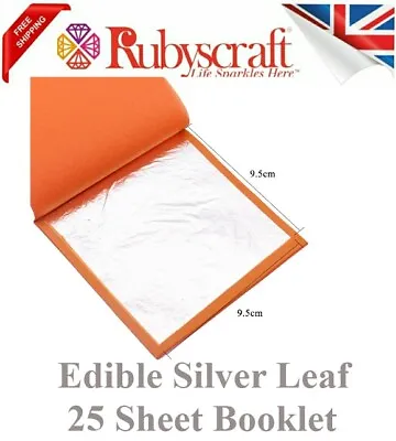 Edible Silver Leaf  QTY 25. 9.5cm X 9.5cm Large Sheets Edible Gold Available • £11.80