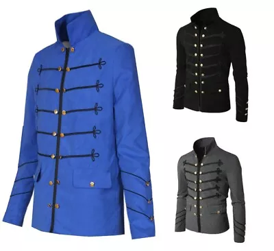 Men Steampunk Military Jacket Gothic Marching Band Hussar Coat High Neck Outwear • $34.96