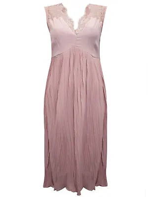 £26.99 • Buy Nougat Sz 10 Blush Pink Pleated Lace Trim Midi DRESS Summer Occasion Wedding £89