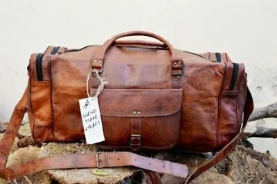 New Men's Brown Vintage Genuine Leather Cowhide Travel Luggage Duffle Gym Bags • $100.42