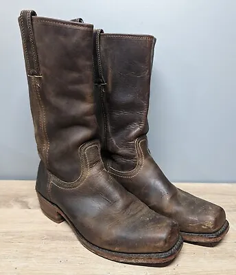 Frye Boots Cavalry Pull On Square Toe Brown Leather 87410 Men’s Size 10.5 F3 • $149.95