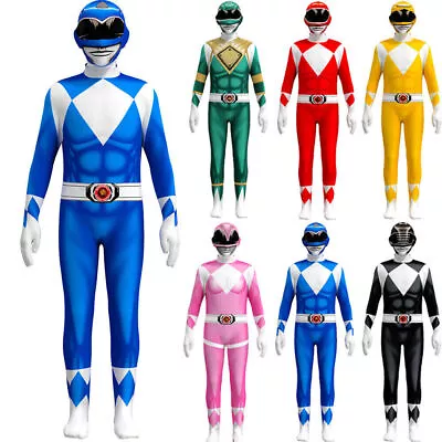 Power Rangers Cosplay Costume Jumpsuits Bodysuits Kids Party Fancy Dress Outfits • £16.41