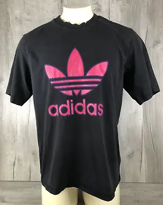 Adidas Trefoil Shirt Black Classic Logo Pink Purple Vintage Distressed Mens M • $19.90