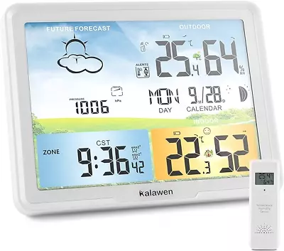 Kalawen Weather Station Indoor With 1 Outdoor Sensor MSF Weather Forecast Alarm • £30