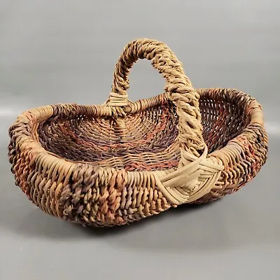 Vintage Woven Wicker Rattan Buttocks Gathering Basket Country Rustic • $28