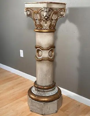 45  Antique French Painted & Gilded Display Pedestal/Plant Stand • $1250