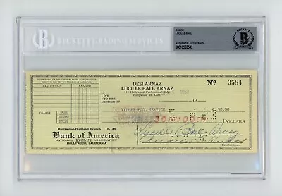 Lucille Ball  I Love Lucy  Signed Check AUTO Beckett BAS Slabbed Scarce • $499.99