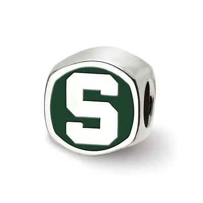 Sterling Silver Michigan State U Cushion Shaped Logo Bead Charm • $61.52