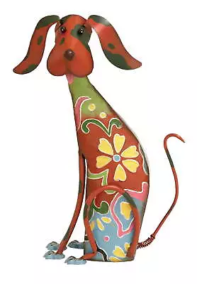 Eclectic Metal Indoor/Outdoor Multi Colored Dog Sculpture With Floral Design • $26.73
