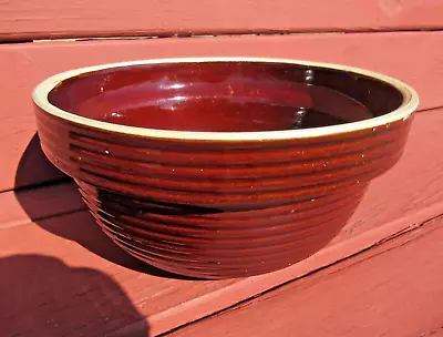 Vintage Brown Mixing Bowl Monmouth Pottery Western Stoneware 9 Inch Ribbed • $22