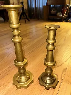 Pair Of Vintage Heavy Brass Candlesticks 12  & 14  Made In Mexico • $39.99