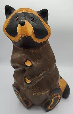 Big Sky Carvers Raccoon Statue Vintage 1996 Solid Wood Glass Eyes FREE SHIP* • $89.99