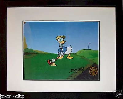 🌕 Donald Duck Golf Hand Signed Disney Sericel Cel FREE Background MARC DAVIS • $398.67