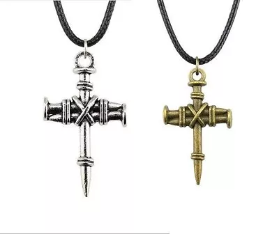 CROSS OF NAILS 1-3/8  X 3/4  Metal Pendant With 18  Black Cord Necklace (#21-22) • $5.99
