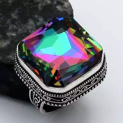 Mystic Topaz Gemstone Ethnic Antique Design Ring Jewelry US Size-10 AR 20166 • $8.50