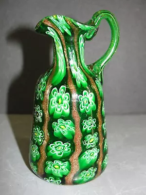 Fratelli Toso Hand Blown Ventian Art Glass Mini Vase Millefiori Green Gold Flake • $189.91