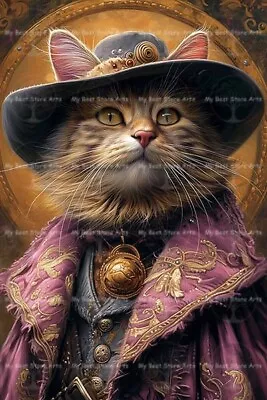 COWBOY CAT ART PRINT Feline Animal Portrait Kitty Poster Dark Gothic D180 • $34.50