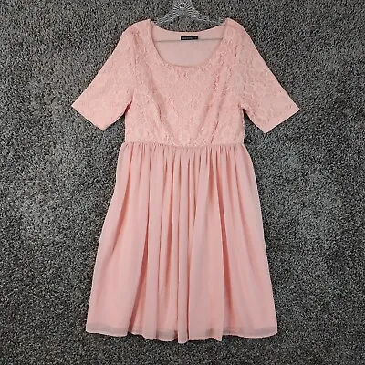 Mikarose Womens Short Sleeve Floral Pink Dress Size L • $15.95