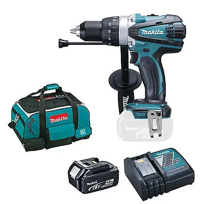 MAKITA 18V LXT DHP458 DHP458Z COMBI DRILL AND 1 X BL1840 1 X DC18RC 1 X BAG • £317.98