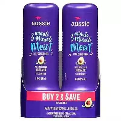 Aussie 3 Minute Miracle Moist Conditioner Paraben Free Twin Pk 8.0 Fl Oz • $13