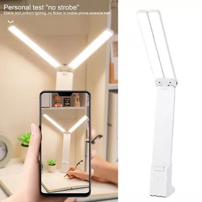 Portable Studying USB Rechargeable LED Desk Lamp Double Head Foldable Reading • $26.74