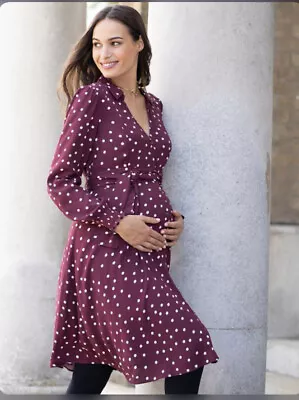 £36 • Buy Seraphine Brand New Burgundy Polka Dot Maternity & Nursing Shirt Dress BNWT Sz 8