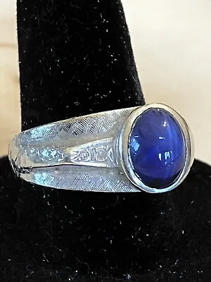 Vintage Mens 14k White Gold Blue Star Sapphire Diamond Ring Size Sz 8.25 6.67gr • $495